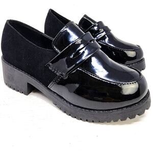 Black Lug Sole Loafers Preppy Oxford Academia Goth Shoes Size 36 EU / 6 US New